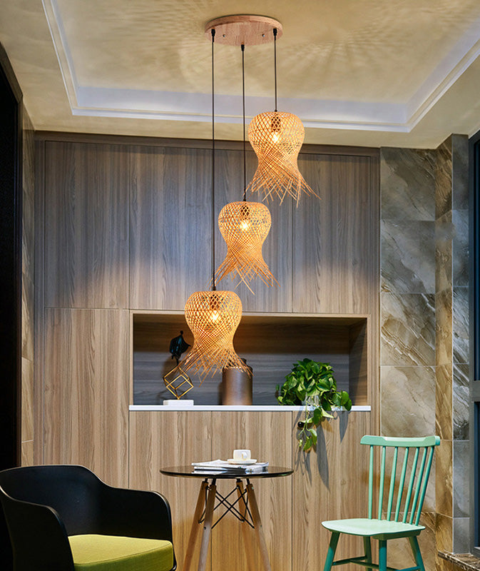 Chinese Handmade Pendant Lighting Fixtures Rattan Hanging Light for Restaurant