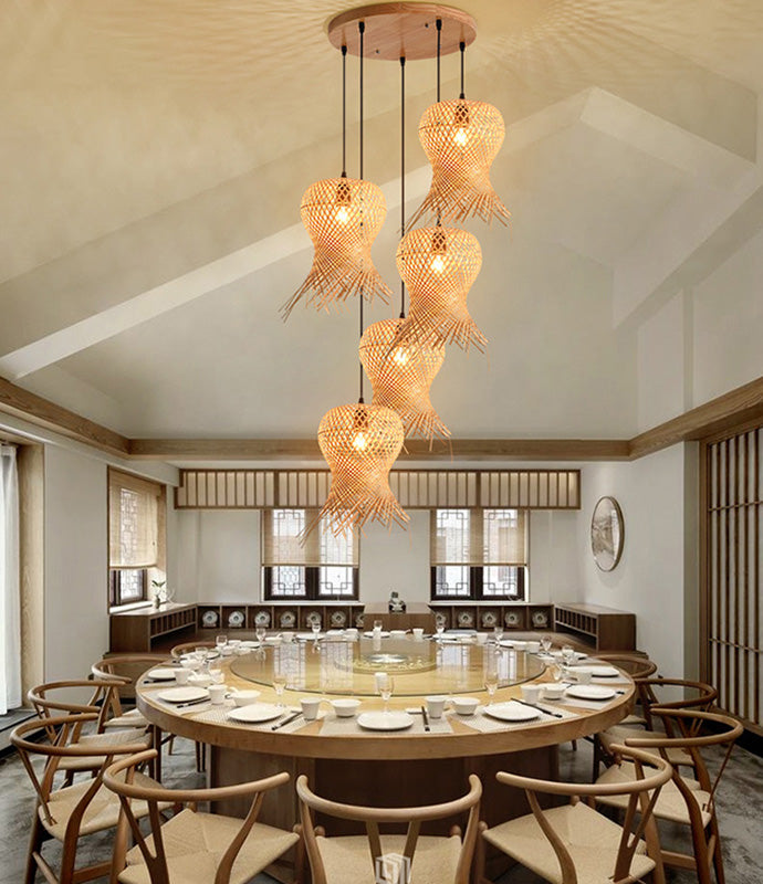 Chinese Handmade Pendant Lighting Fixtures Rattan Hanging Light for Restaurant