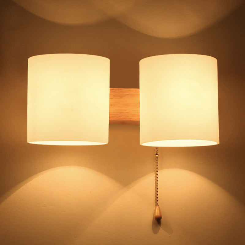 1/2 Head Wall Sconce Light Modernist Wood Wall Lighting Fixtures for Bedroom