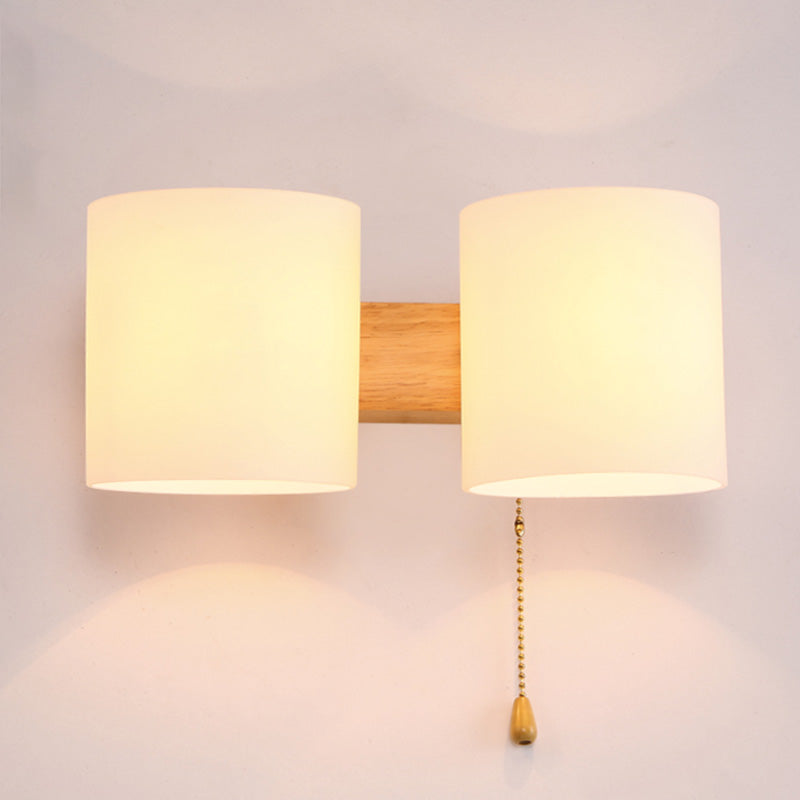 1/2 Head Wall Sconce Light Modernist Wood Wall Lighting Fixtures for Bedroom