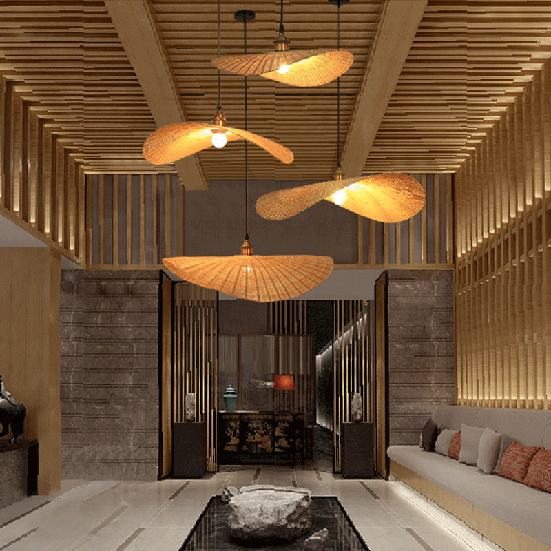 Chinesische Hutform anhängende Beleuchtungskörper Rattan hängen Licht für das Restaurant