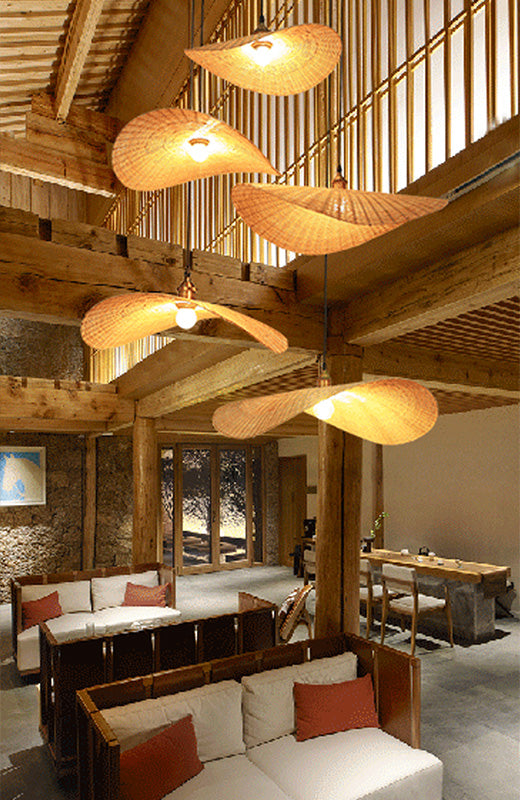 Chinesische Hutform anhängende Beleuchtungskörper Rattan hängen Licht für das Restaurant
