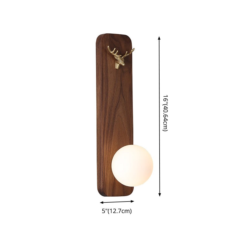 Luci da parete in legno alte da 16 "moderni lampada da applique con tonalità in vetro di latte