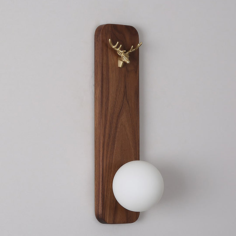 Luci da parete in legno alte da 16 "moderni lampada da applique con tonalità in vetro di latte