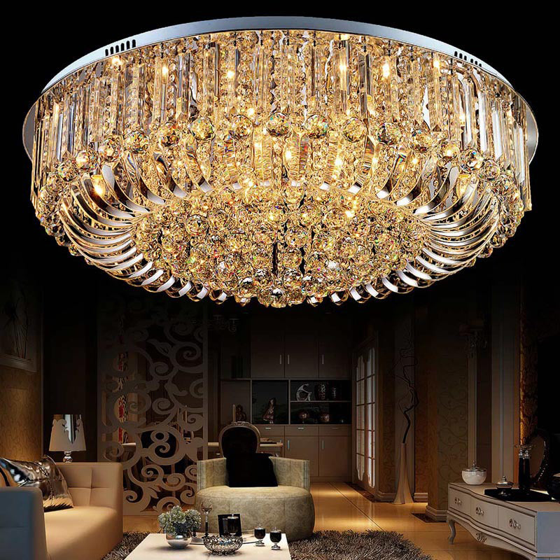Contemporary Flush Mount Light Multi Head Clear Crystal Ceiling Lamp for Bedroom