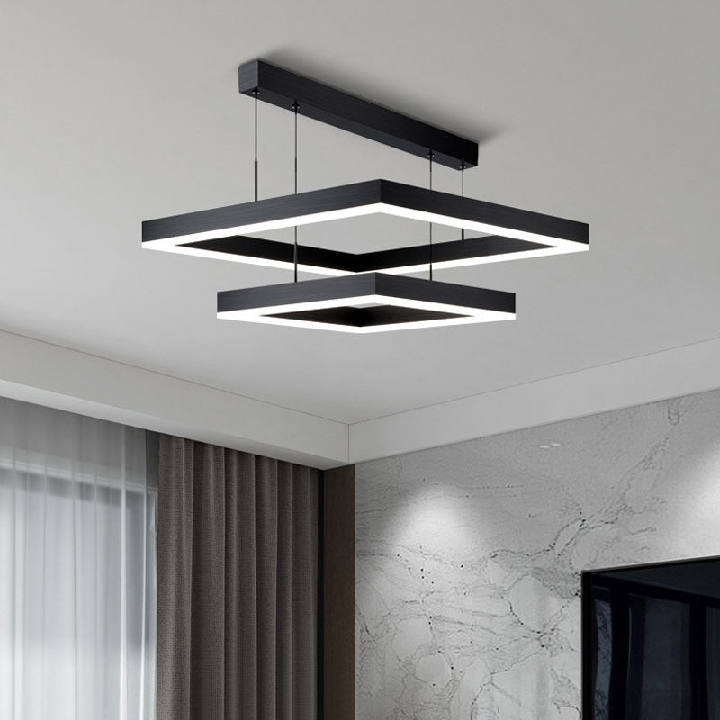 Metal Squared Chandelier Pendant Light Nordic LED Pendant Lighting Fixture in Black