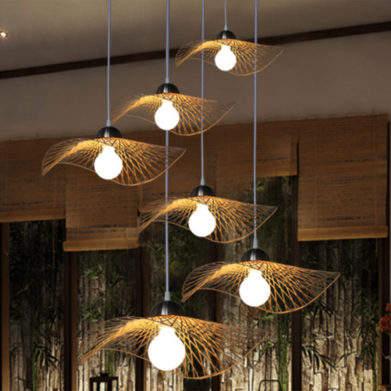 Chinese Twist Pendant Lighting Fixtures Rattan Hanging Light with Adjustable Cord for Restaurant