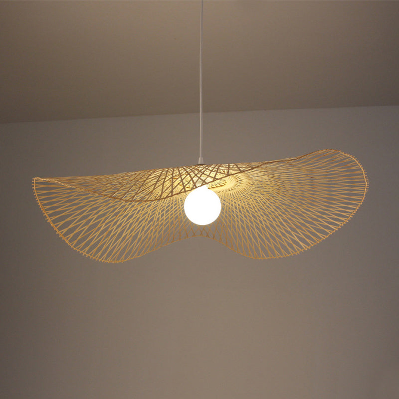 Chinese Twist Pendant Lighting Fixtures Rattan Hanging Light with Adjustable Cord for Restaurant