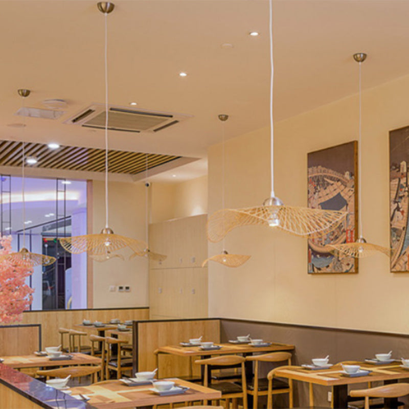 Chinese Twist Pendant Lighting Fixtures Rattan Hanging Light with Adjustable Cord for Restaurant