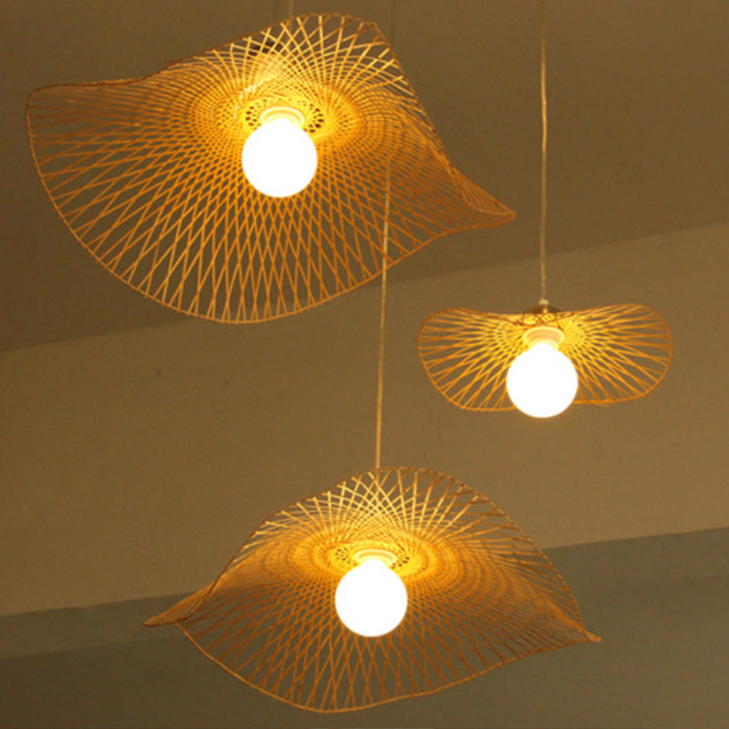 Chinese Twist Pendant Lighting Fixtures Rattan Hanging Light with Adjustable Cord for Restaurant