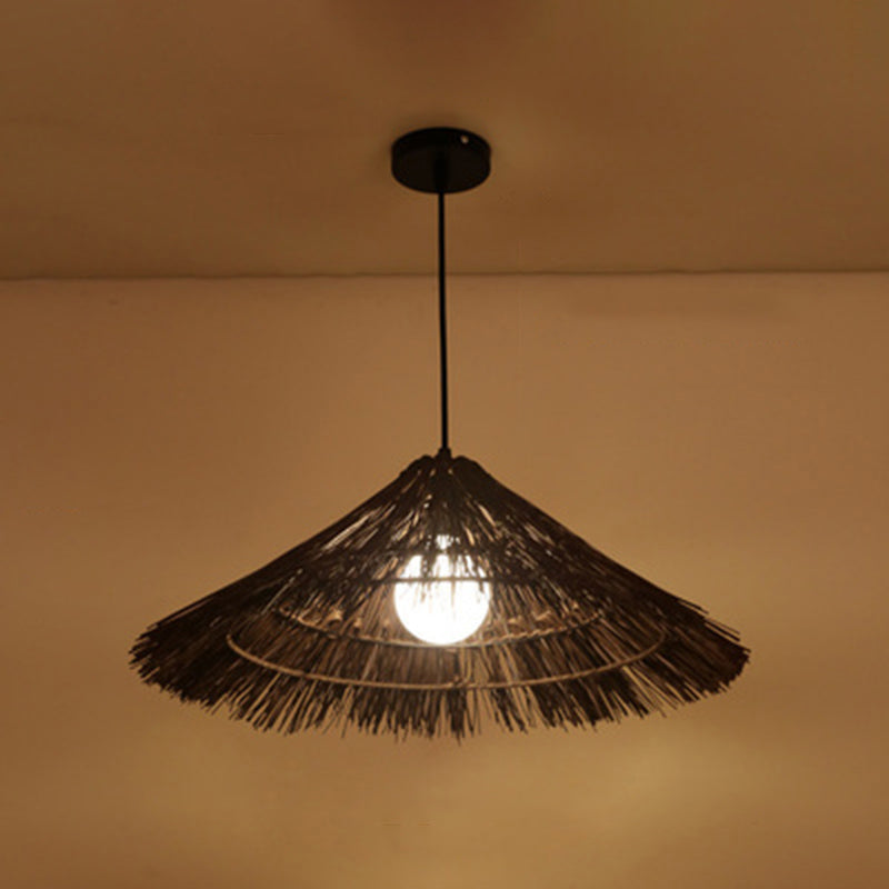 Cone Shaped Restaurant Pendant Lighting Fixture Rattan Asian Hanging Ceiling Light