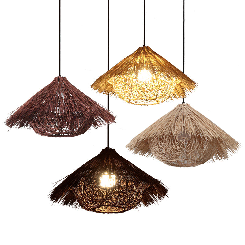 Cone Shaped Restaurant Pendant Lighting Fixture Rattan Asian Hanging Ceiling Light
