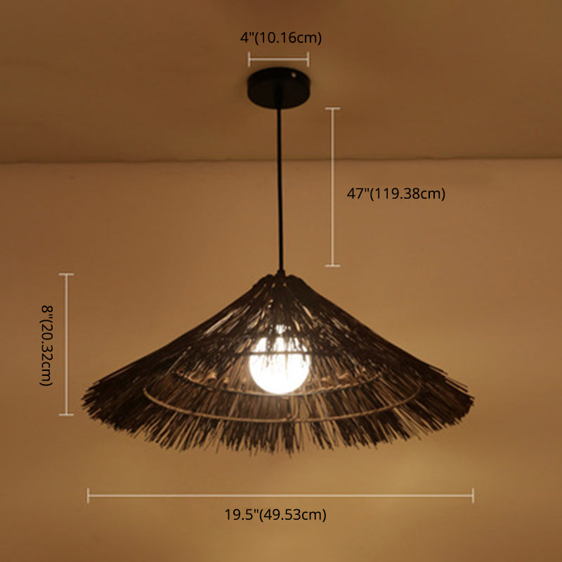 Cone Shaped Restaurant Pendant Lighting Fixture Rattan Asian Hanging Ceiling Light