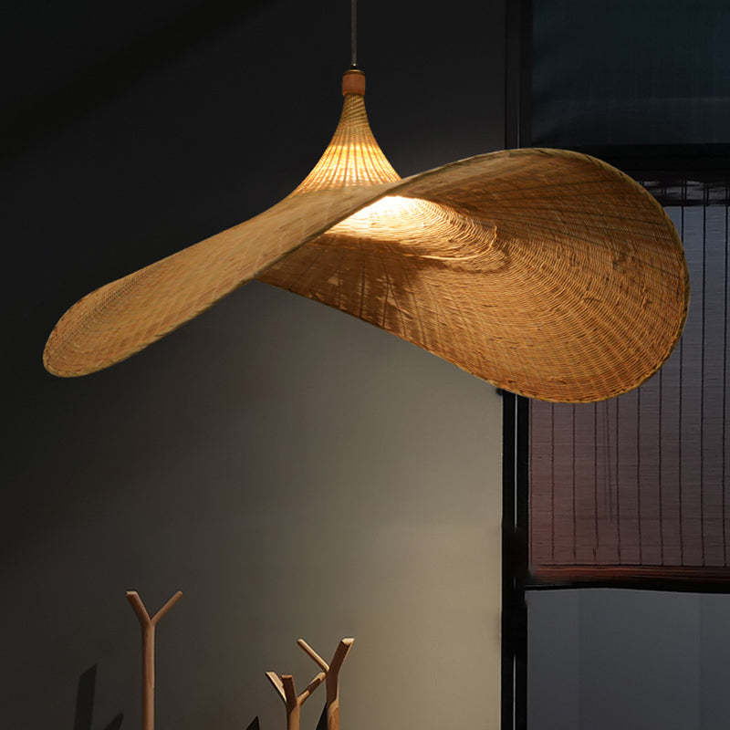 Cap Bamboo Pendant Ceiling Light Minimalist Style Beige Pendant Lighting Fixture
