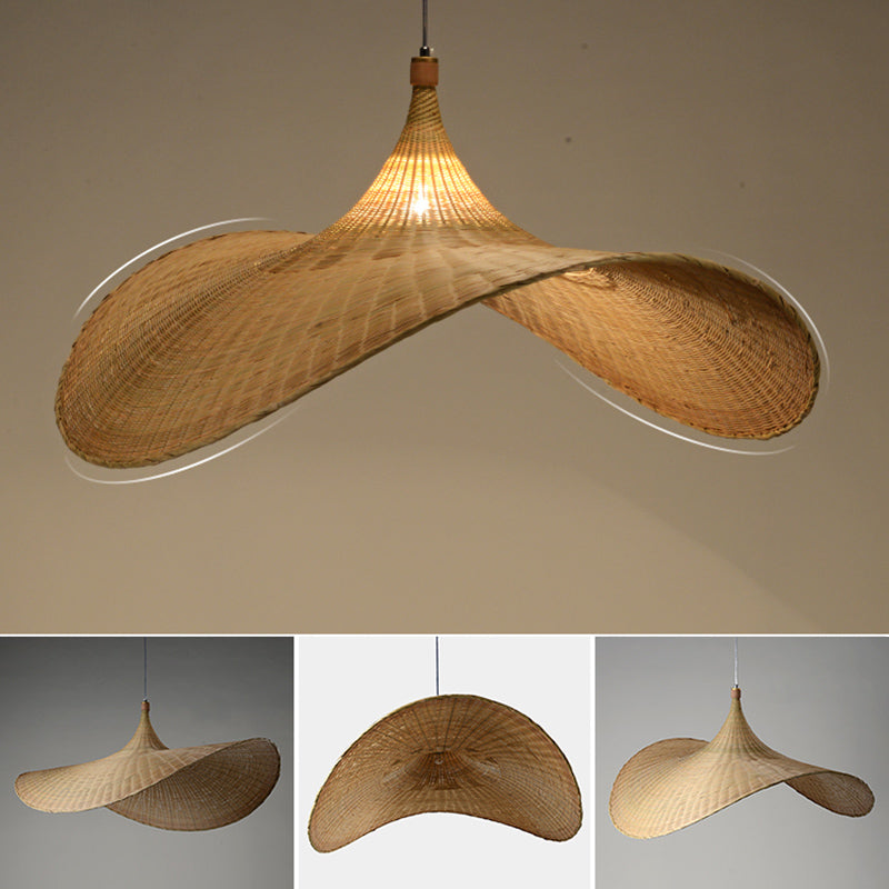Cap Bamboo Pendant Ceiling Light Minimalist Style Beige Pendant Lighting Fixture