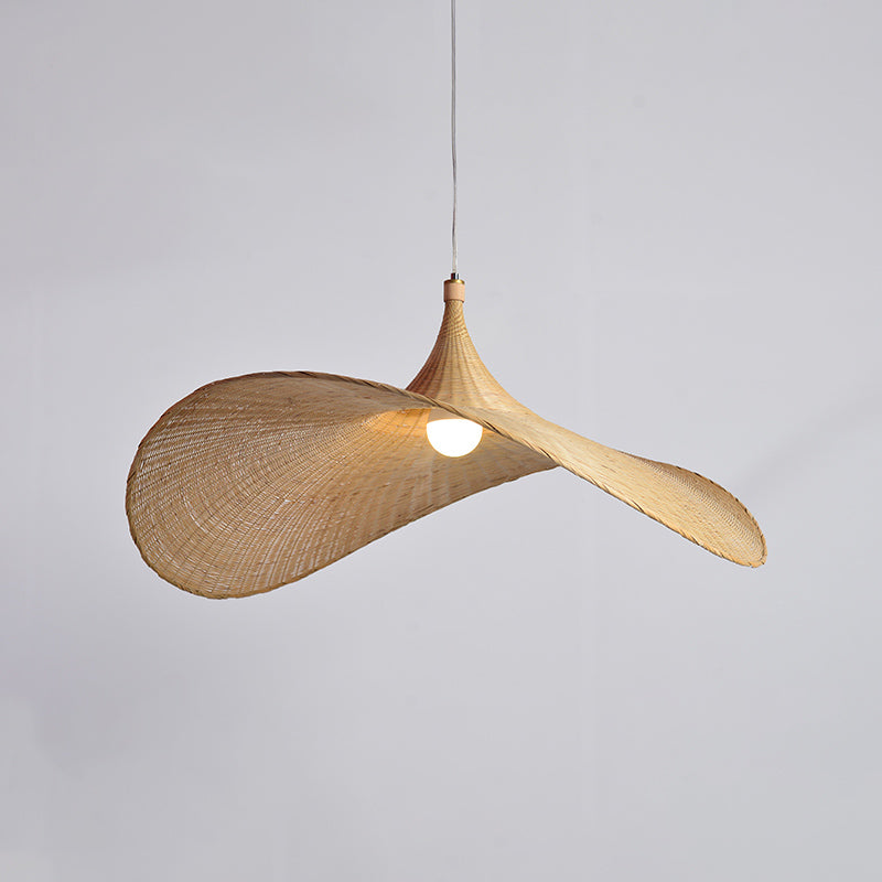 Cap Bamboo Pendant Ceiling Light Minimalist Style Beige Pendant Lighting Fixture