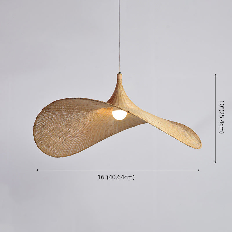 Cap Bamboo Pendant Ceiling Light Minimalist Style Beige Pendant Lighting Fixture