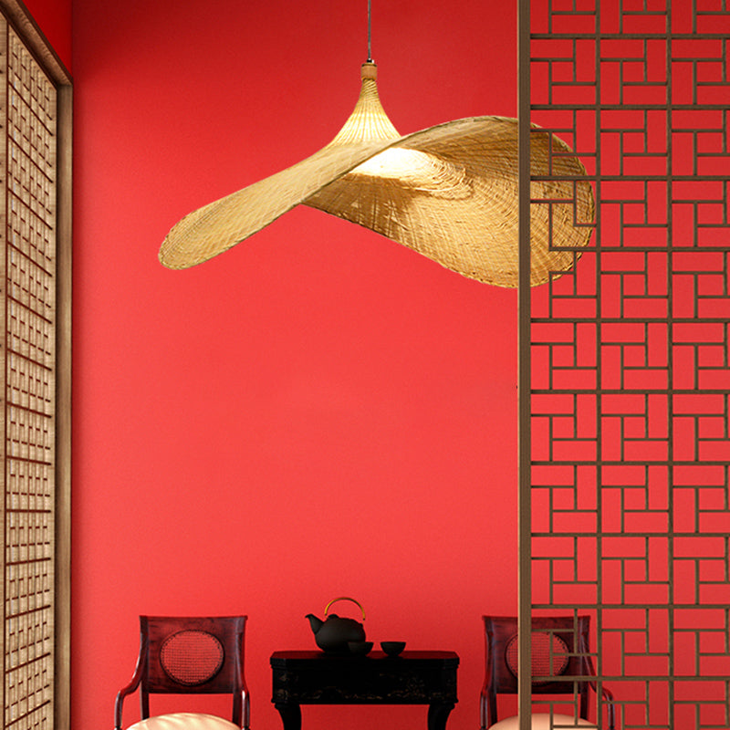 Cap Bamboo Pendant Ceiling Light Minimalist Style Beige Pendant Lighting Fixture