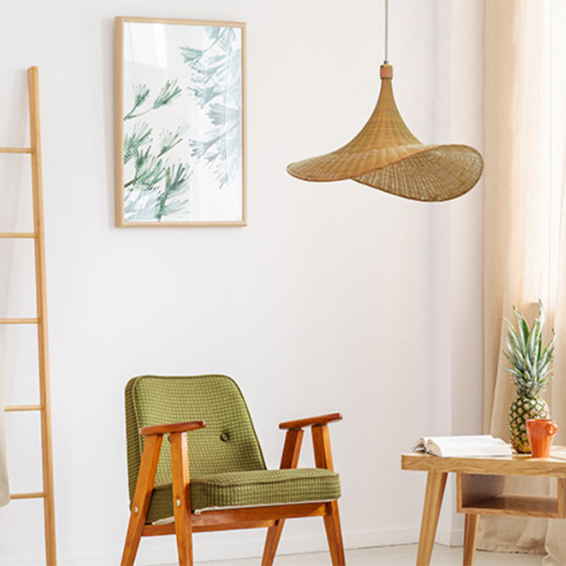 Cap Bamboo Pendant Ceiling Light Minimalist Style Beige Pendant Lighting Fixture