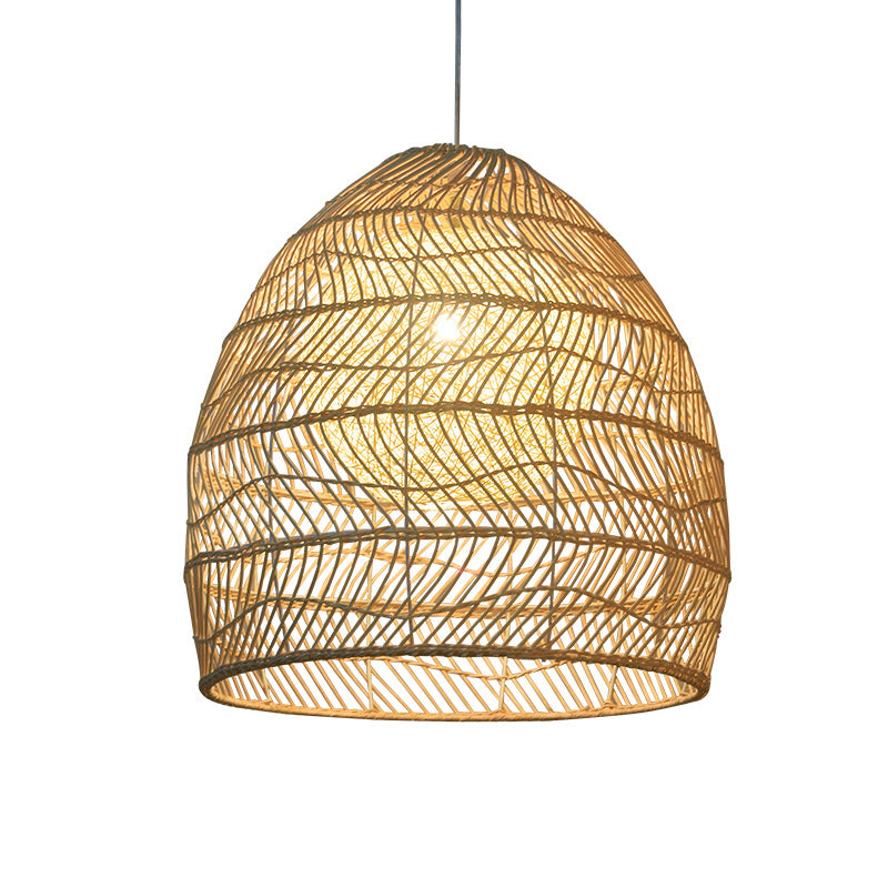Basket Pendant Lighting Fixture Asian Rattan Beige Hanging Light Fixture for Restaurant