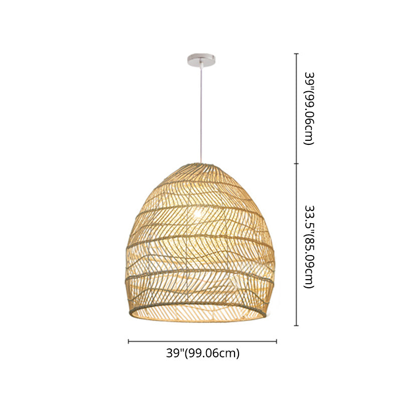 Basket Pendant Lighting Fixture Asian Rattan Beige Hanging Light Fixture for Restaurant