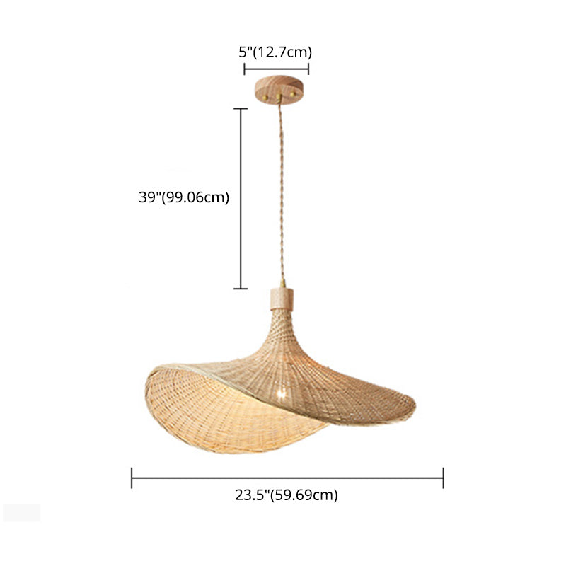 Straw Hat Pendant Light Kit Asia Style Bamboo Restaurant Ceiling Pendant Light in Beige