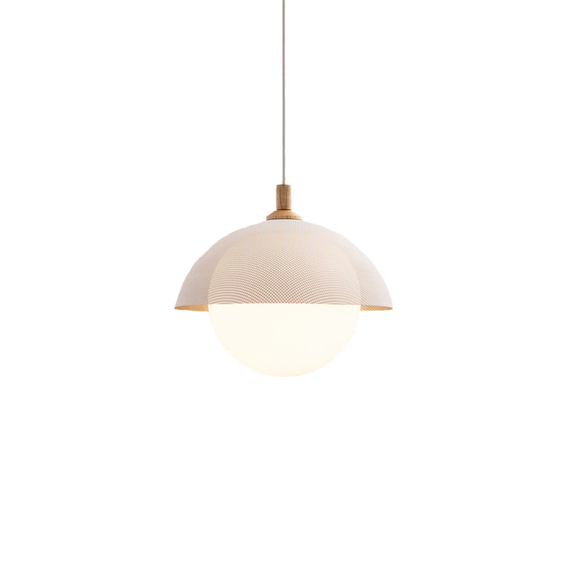 Globe Suspension Lamp Modern 1-Light Walnut Wood Hanging Light Fixture with Glass Shade