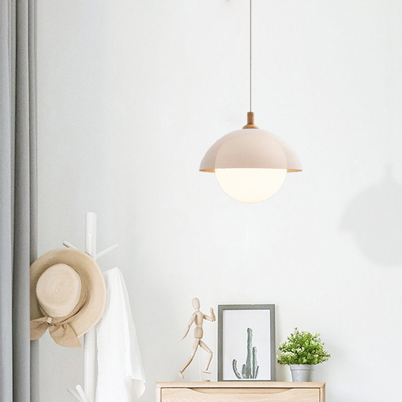 Globe Suspension Lamp Modern 1-Light Walnut Wood Hanging Light Fixture with Glass Shade