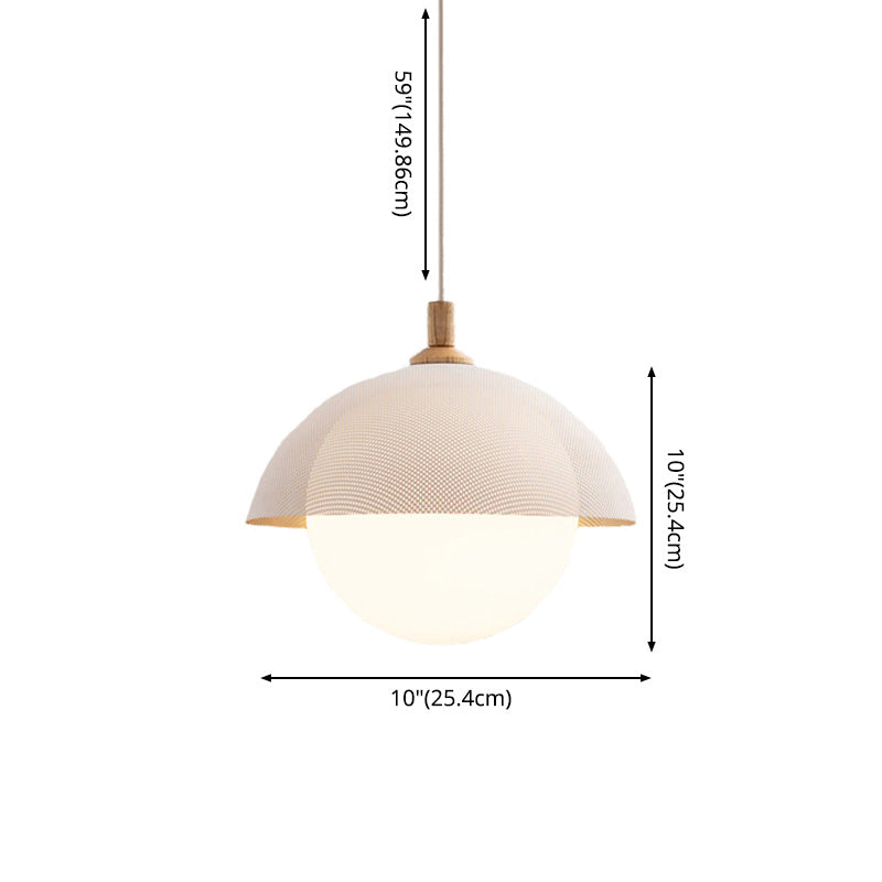 Globe Suspension Lamp Modern 1-Light Walnut Wood Hanging Light Fixture with Glass Shade