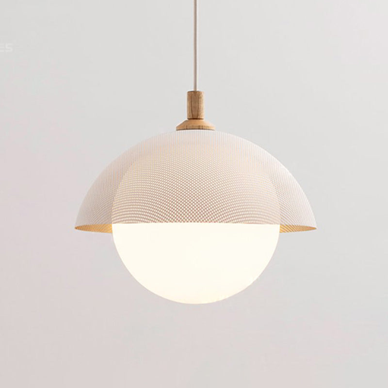 Globe Suspension Lamp Modern 1-Light Walnut Wood Hanging Light Fixture with Glass Shade