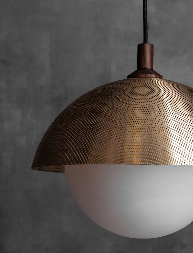 Globe Suspension Lamp Modern 1-Light Walnut Wood Hanging Light Fixture with Glass Shade