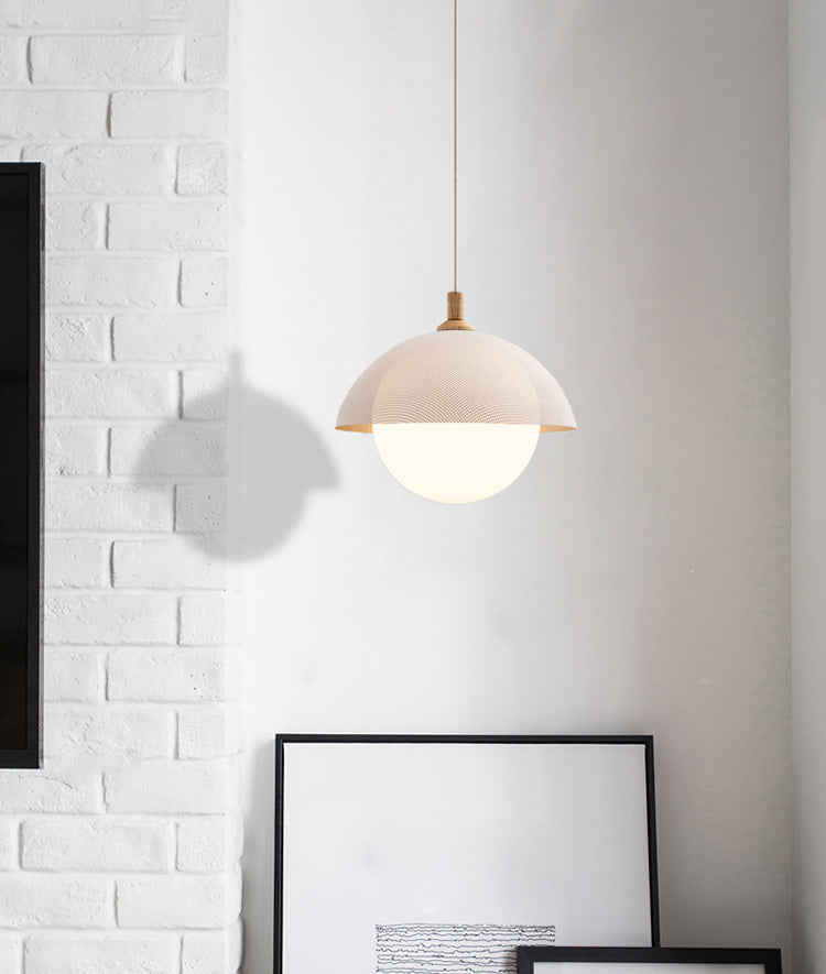 Globe Suspension Lamp Modern 1-Light Walnut Wood Hanging Light Fixture with Glass Shade