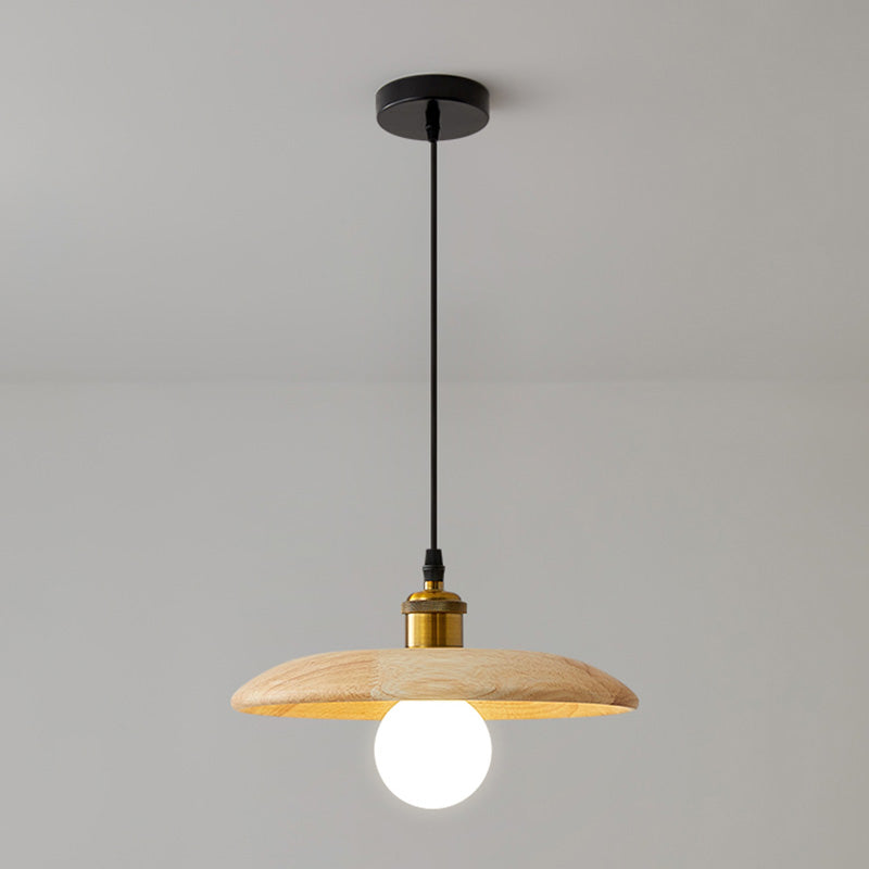 Pan Hanging Light Fixture Modern 1-Light Suspension Pendant Light with Wood