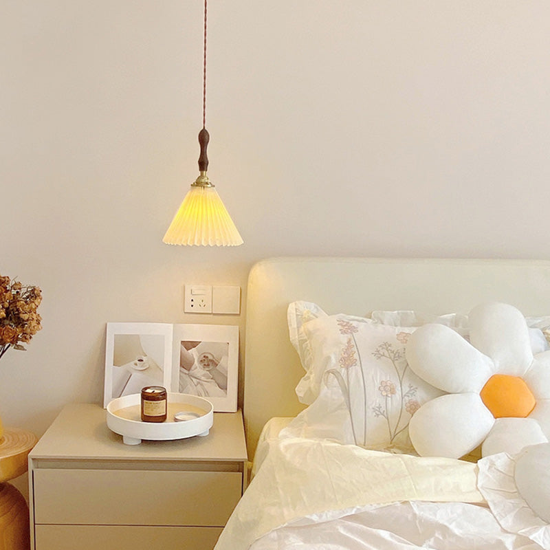 Cone Hanging Light Fixture Modern 1-Light Suspension Lamp with Fabric Shade for Restaurant