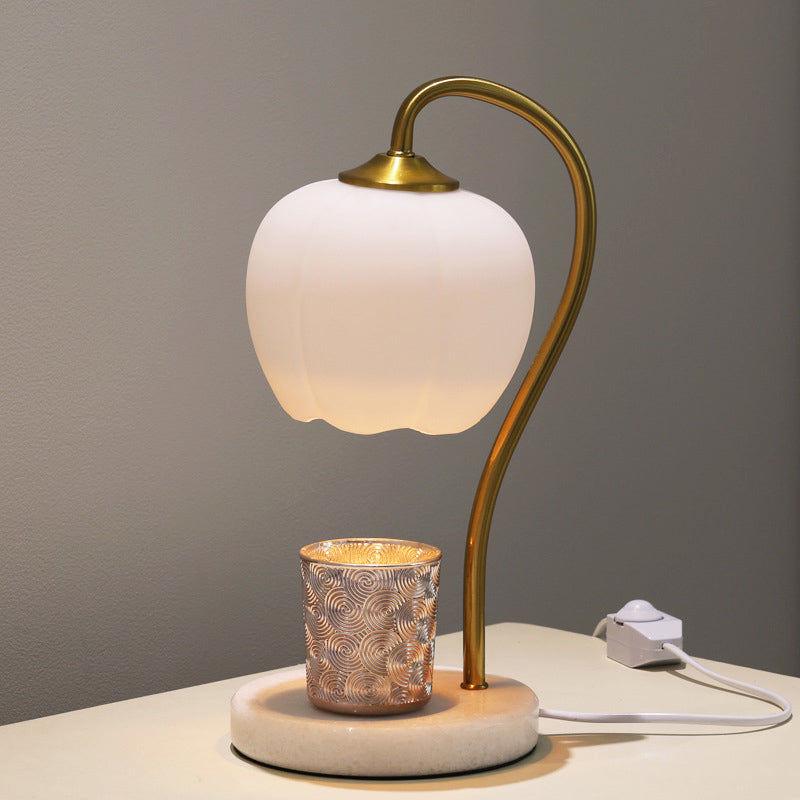 Minimalist Style Nights and Lamp White Floral Table Lamp with Glass Shade