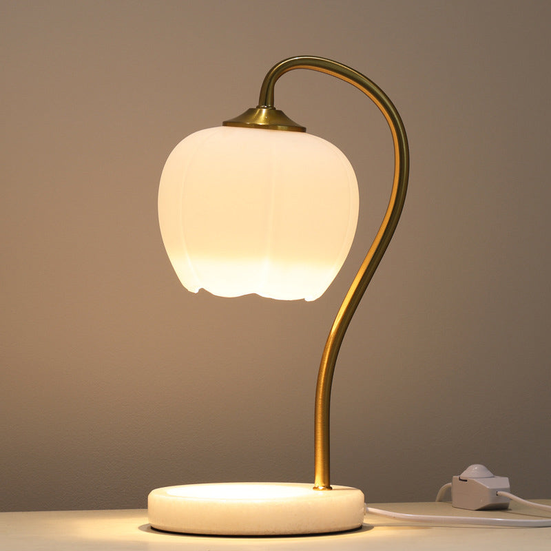 Minimalist Style Nights and Lamp White Floral Table Lamp with Glass Shade