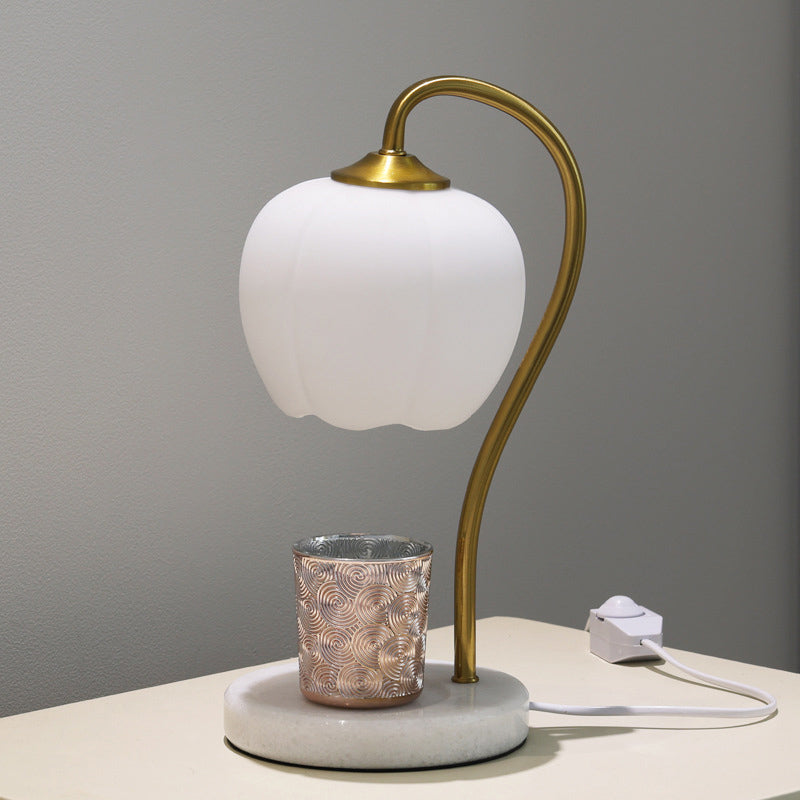Minimalist Style Nights and Lamp White Floral Table Lamp with Glass Shade