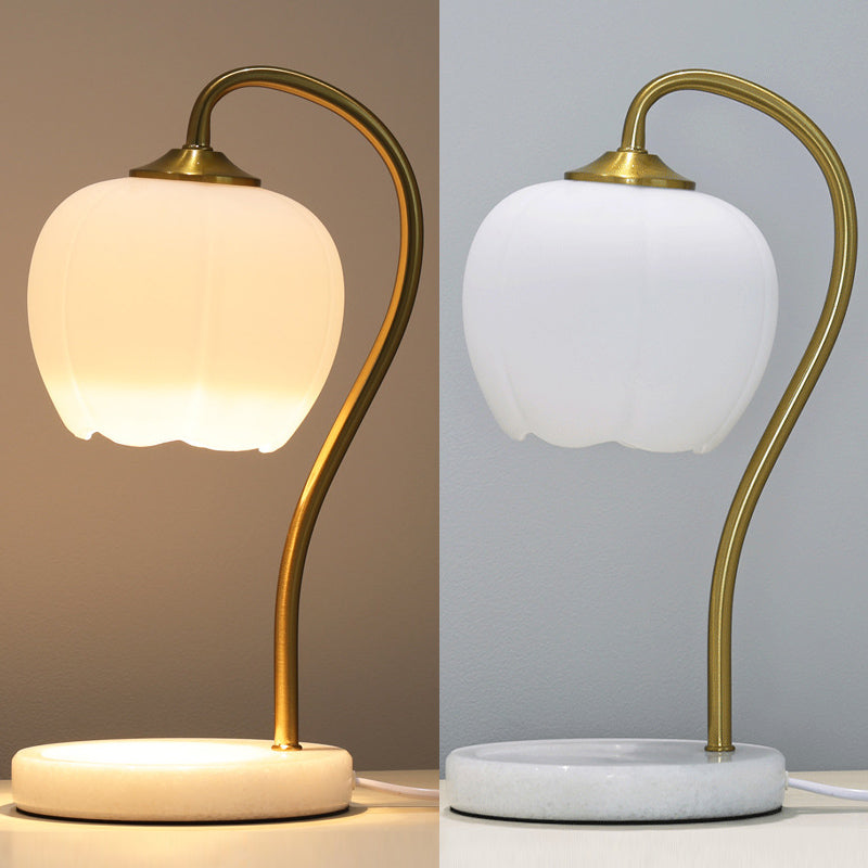 Minimalist Style Nights and Lamp White Floral Table Lamp with Glass Shade