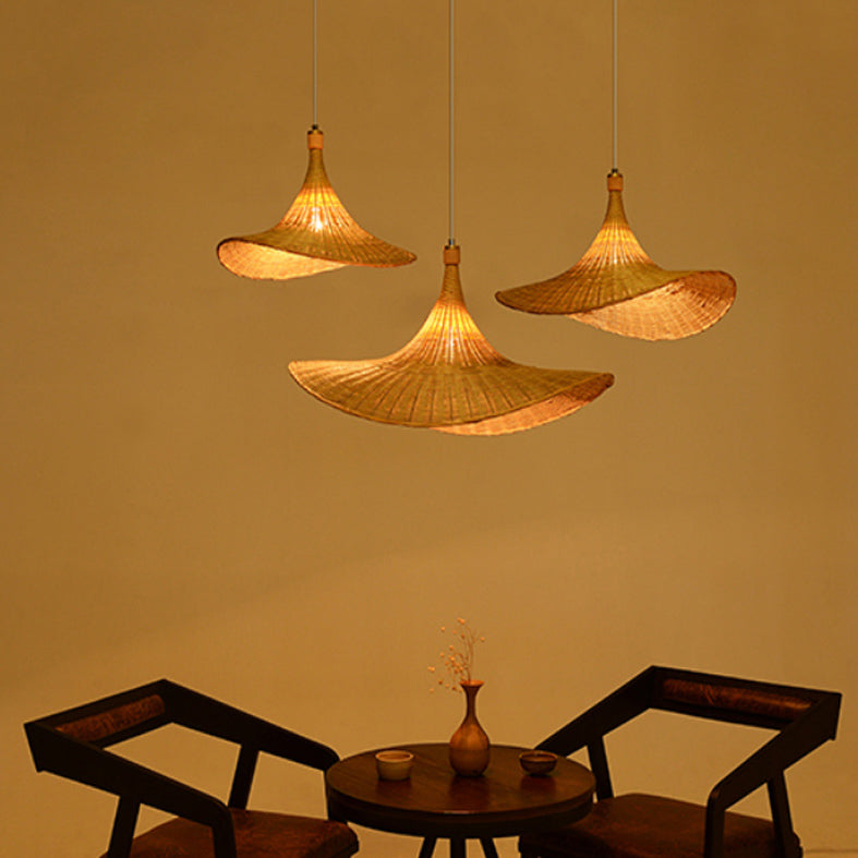 Cap Bamboo Pendant Ceiling Light Minimalist Style Beige Pendant Lighting Fixture