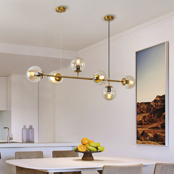 Glass Gold Island Light in Modern Creative Style Iron Globe Pendant Light for Dining Room