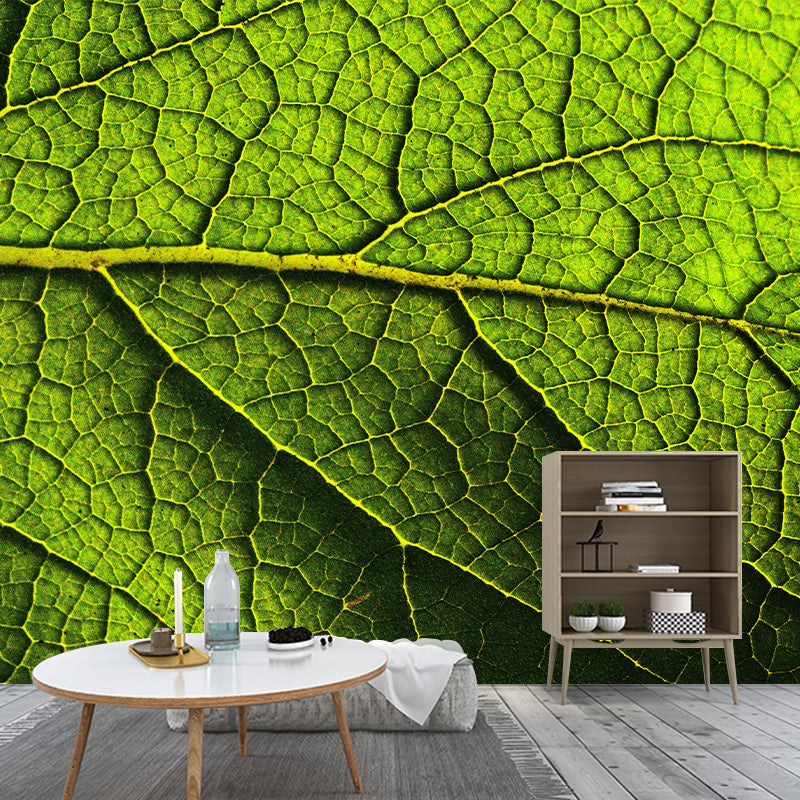 Green Plant Wall Mural with Leaf Surface Pattern for Living Room Home Decor