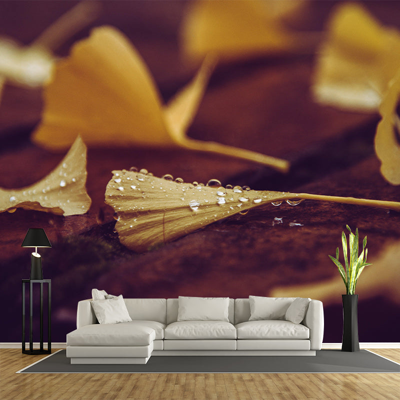 Plant Mural Wallpaper Ginkgo Leaf Pattern for Reading Room Bedroom Home Decor