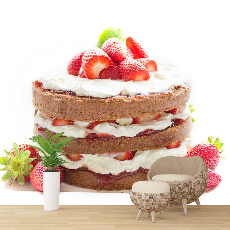 Customized Strawberry Cake Dessert Mural Wallpaper Commerce Shop Decoration