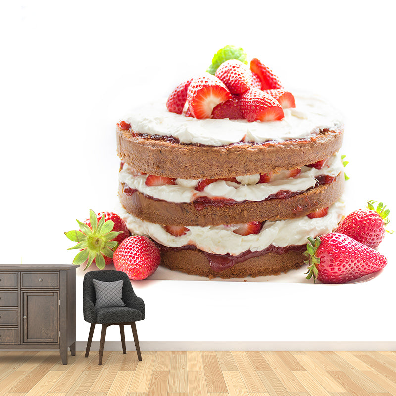 Customized Strawberry Cake Dessert Mural Wallpaper Commerce Shop Decoration