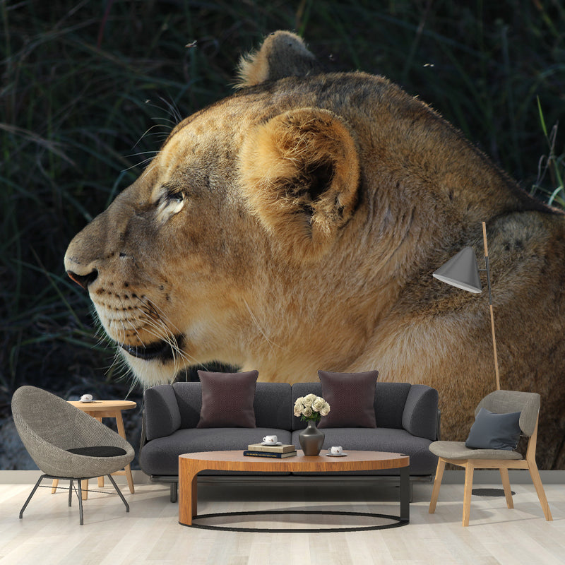 Customized Contemporary Lioness Mural Mildew Resistant for Sitting Room Bedroom