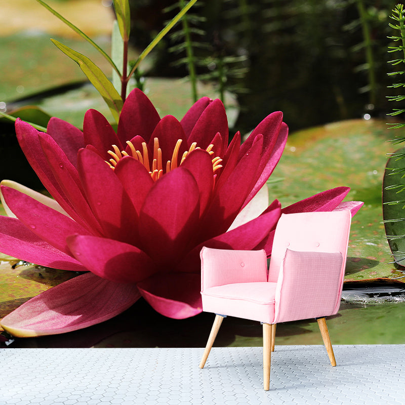 Customized Contemporary Lotus Mural Mildew Resistant for Sitting Room Bedroom