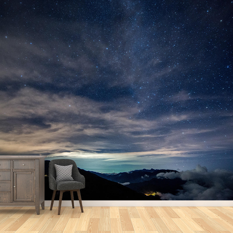 Dark Color Sky Wall Murals Moisture Resistant Contemporary Wall Art for Bedroom