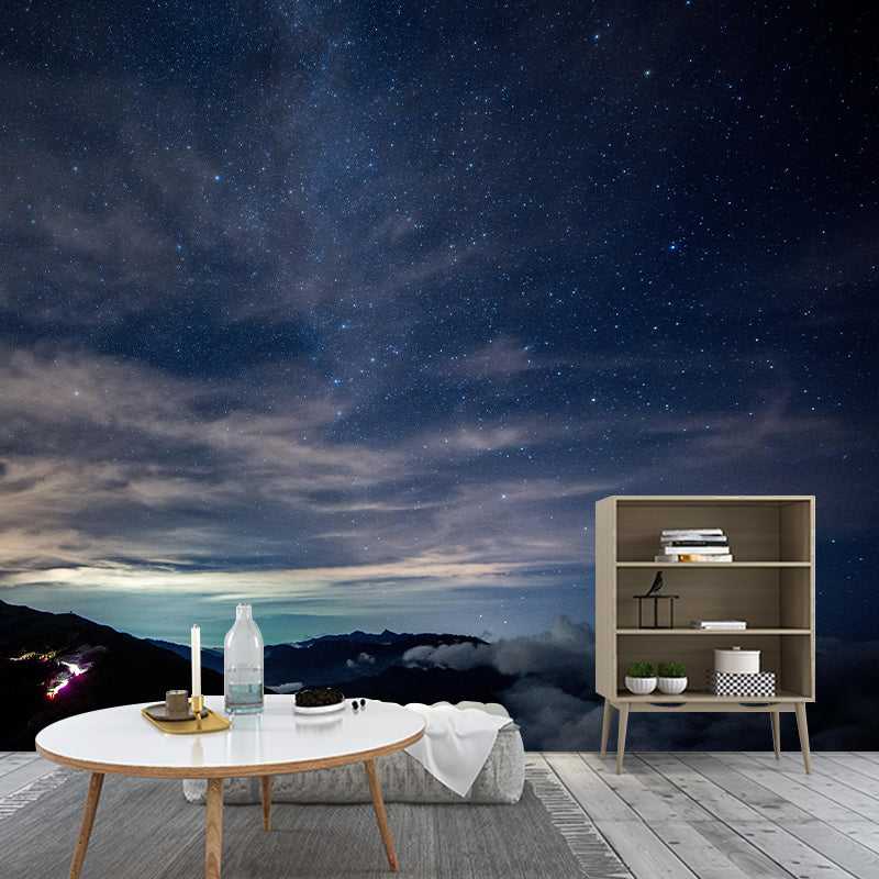 Dark Color Sky Wall Murals Moisture Resistant Contemporary Wall Art for Bedroom