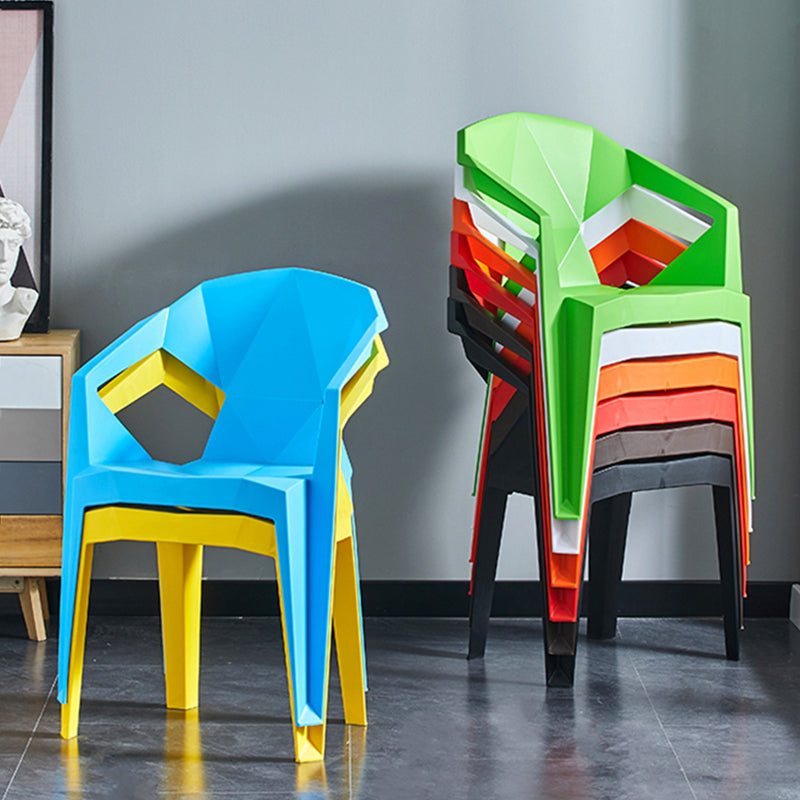 Home Contemporary Arm Chair Solid Back Plastic Stackable Dining Room Chair