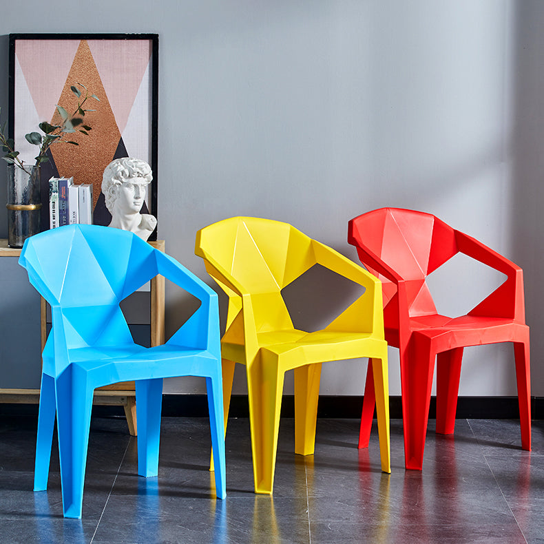 Home Contemporary Arm Chair Solid Back Plastic Stackable Dining Room Chair